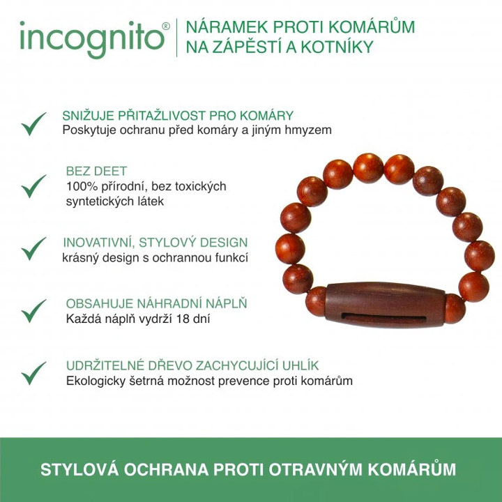 Incognito Dřevěný repelentní náramek s kapslí